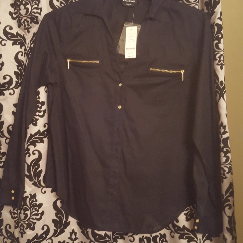 Black Cotton Bebe Dress Shirt